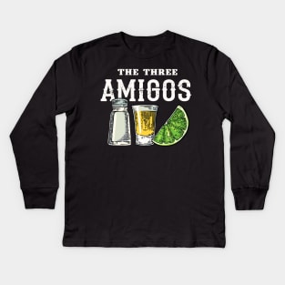 Funny Drinking The Three Amigos Lime Salt Tequila Cinco De Mayo Kids Long Sleeve T-Shirt